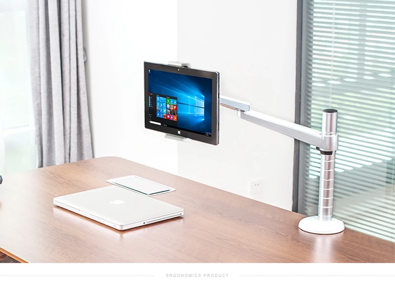 Dsupport Aluminum Alloy Height Adjustable Double Arm 7-13' Tablet PC holder Desktop Clamping 360 Rotation Tablet PC Stand OA-2S