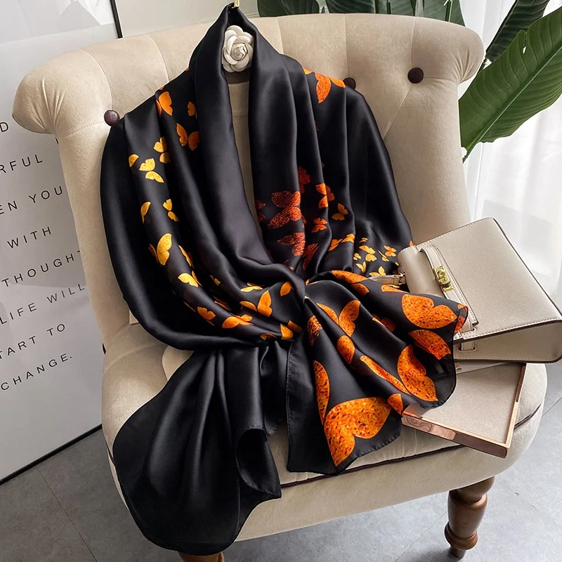 2023 Luxury Silk Scarf 180*90 Summer Long Shawls And Wrap Hijab Scarves Femme Echarpe Beach Stole Bandana
