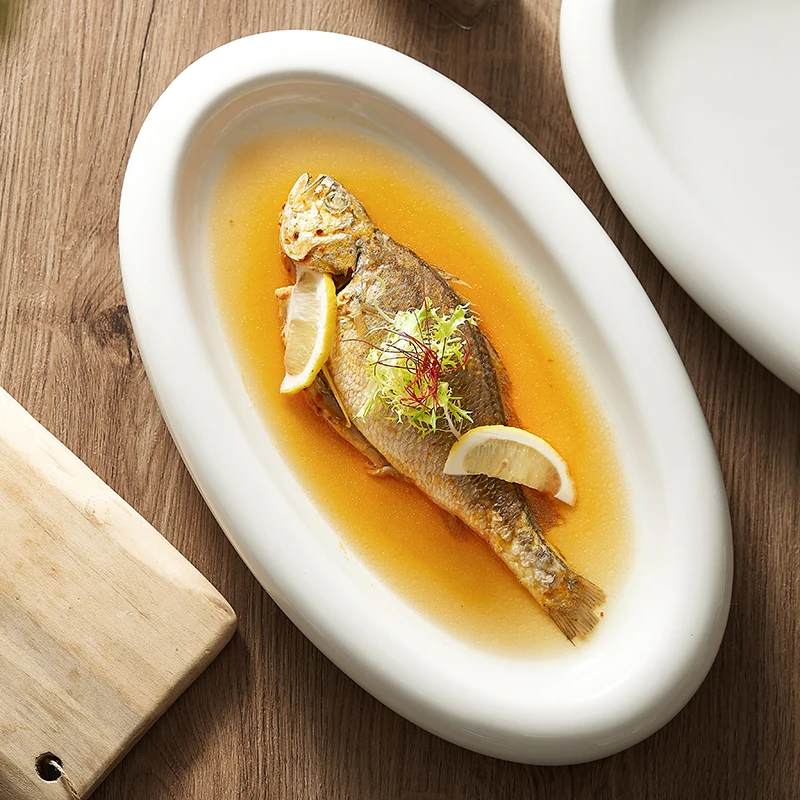White ceramic oval large fish plate superior dish platter platter artistic conception dish cold dish ritual tableware