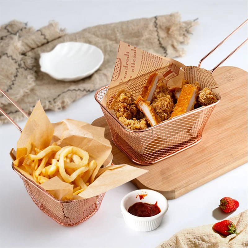 High Quality Square French Chip Frying Serving Carbon Steel Fried Basket Fries With Handle