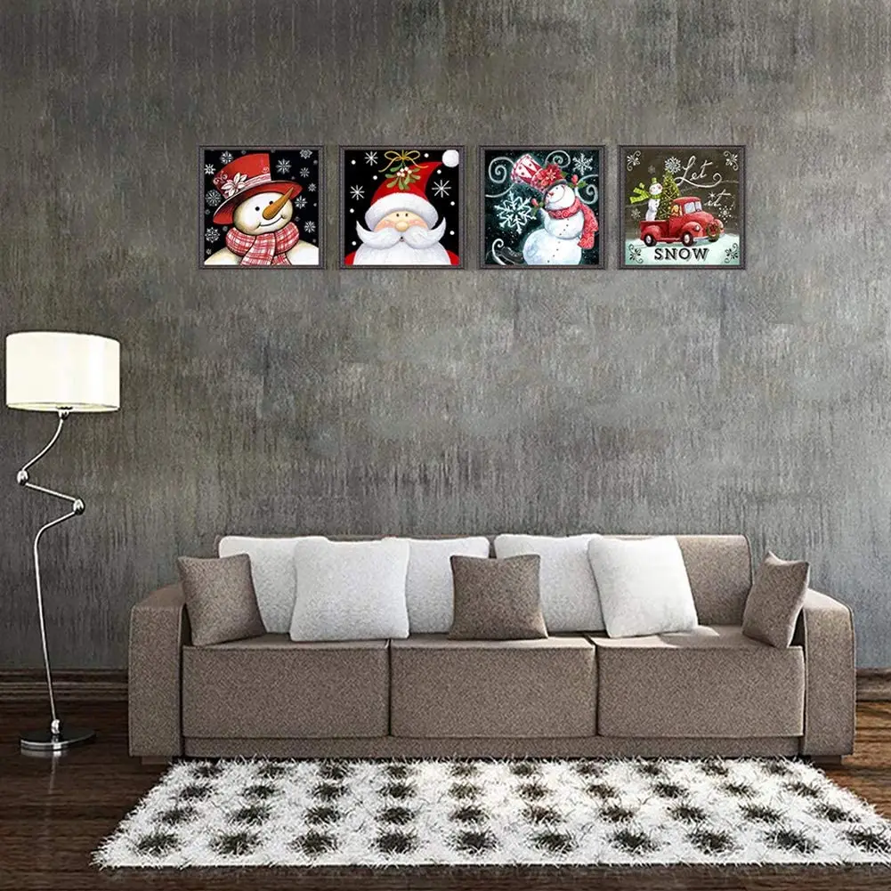 4 Pack 5D Full Drill Christmas Diamond Painting Kit,DIY Christmas Diamond Paintings for Home Decor Father Christmas Gift
