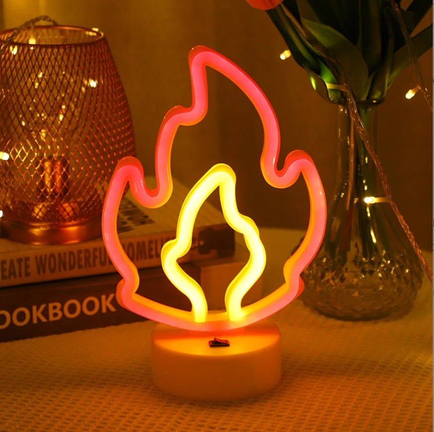 Wholesale Table Flame Neon Lights Desktop Night Lamp Usb/Battery Operated Fire Neon Sign For Party Kids Room Gift Decoration