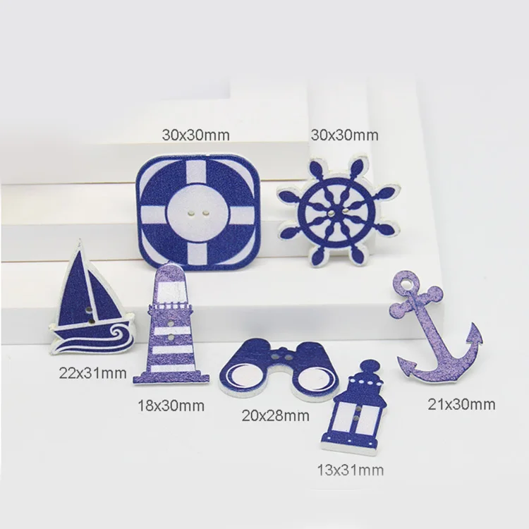 wholesale price 2 holes navy blue sea voyage theme wood buttons for diy craft