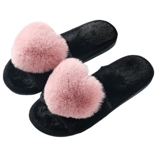 Женские шлепанцы на плоской подошве меховые сланцы без застежки Симпатичные домашние тапочки с открытым носком