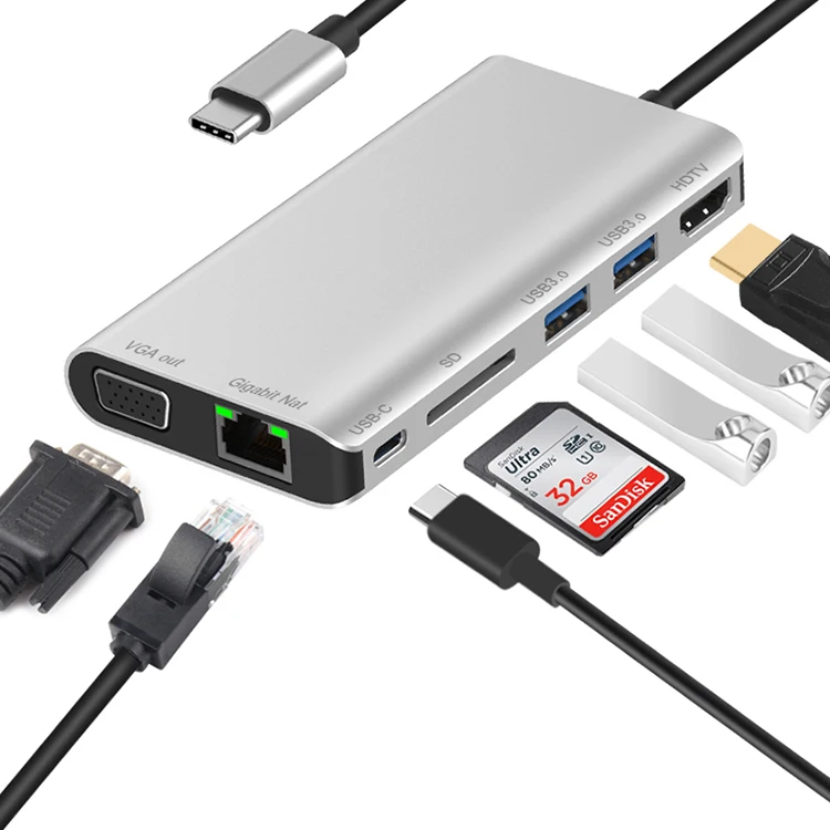 Заводская Прямая поставка USB 3 0 SD кардридер VGA HDTV Gigabit Lan Type C многофункциональная