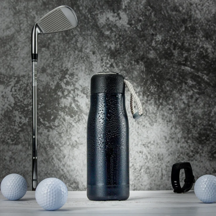 Double layer stainless steel Knight heat preservation cup outdoor traveling new rope lifting sports water cup car can customize