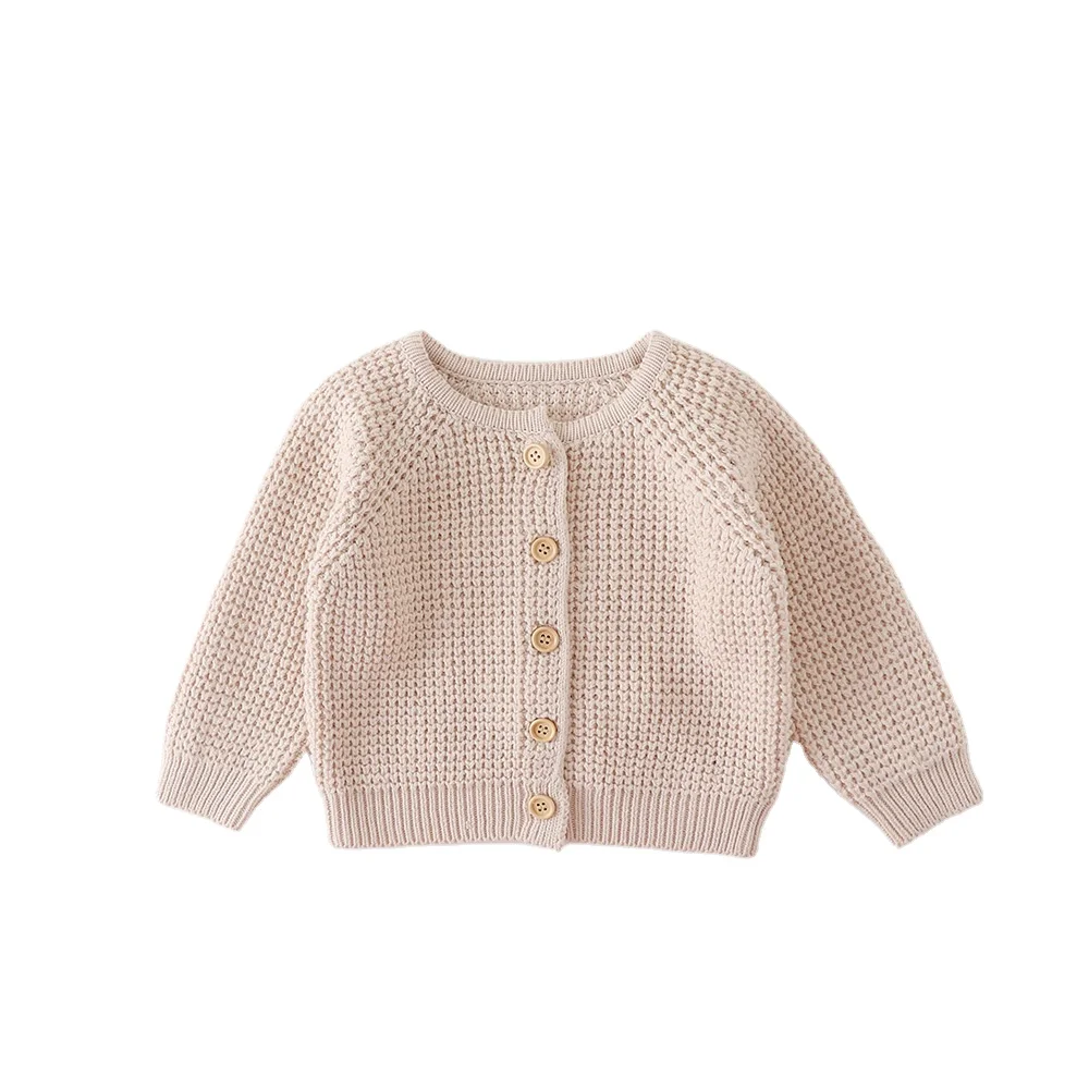 sweet pure color infant sweater waffle Knit Cardigan sweater kids organic baby sweaters