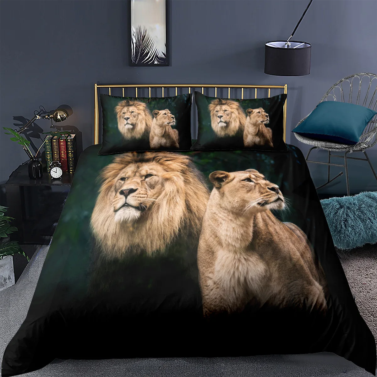 Black Lion three-piece bedding set custom quilt cover