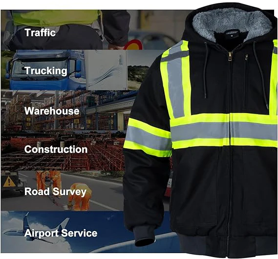 wholesales Custom Logo Construction winter Hi Vis Long Sleeve Yellow black work Reflective fluorescent Safety Reflector Jacket