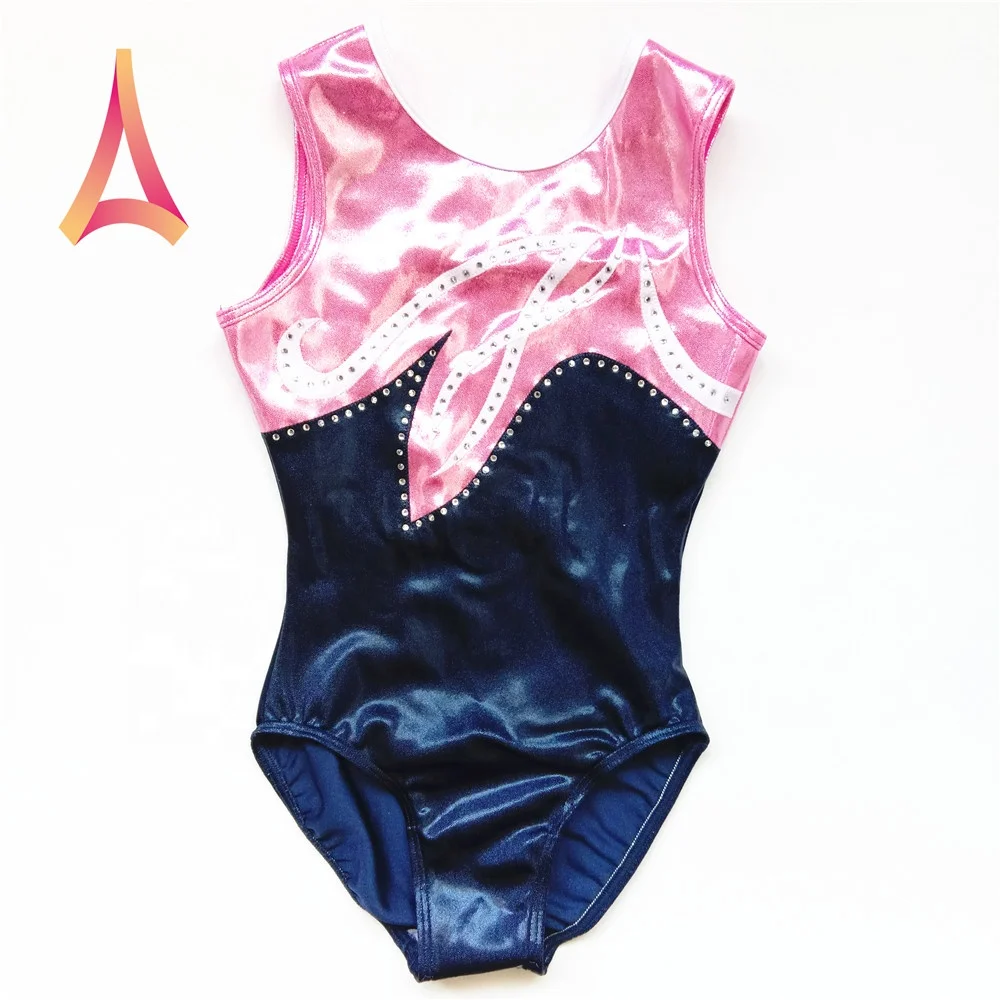 Лидер продаж, Детские гимнастические леотарды для девочек без рукавов с аппликацией мистических волн и вышивкой логотипа на заказ