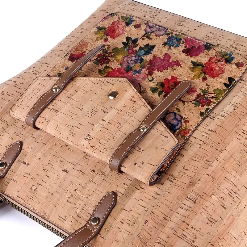 Travel Classic Design PU Wood Vintage Pattern Print Large Capacity Ladies Gift Cork Tote Hand Bags Shoulder Bag For Girl