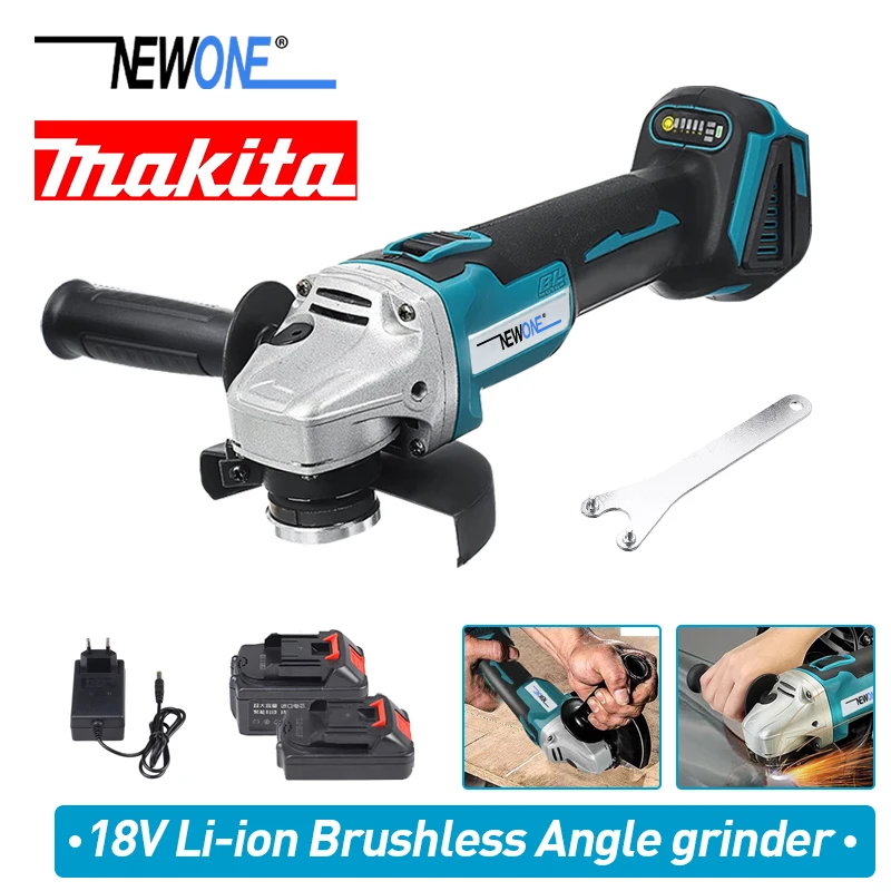 NEWONE Brushless Angle Grinder Cutting Grinding Machine 125mm Polishing Electric Angle Grinder Power Tool For 18V  Makita Batte