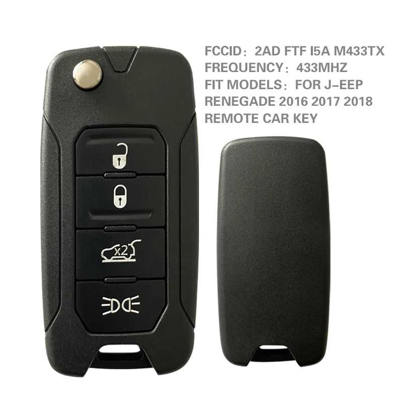 CN086024 4 Button Smart Key For J-eep Renegade 2016 2017 2018 Remote Car Key Fob Megamos AES 433MHz 2ADFTFI5AM433TX