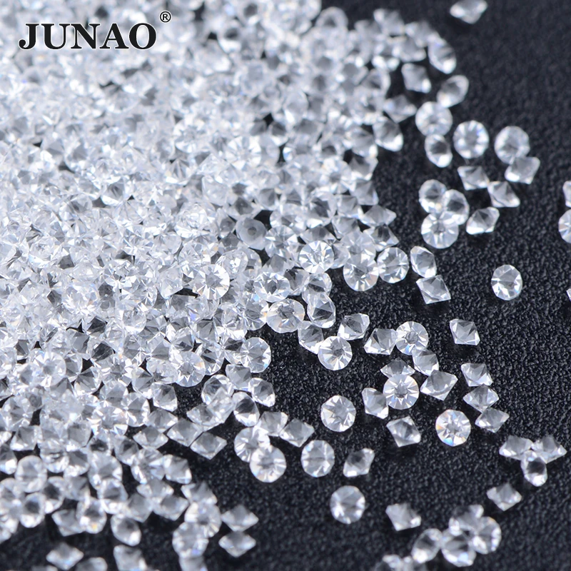 JUNAO 1.0mm 1.2mm Pointback Dust Crystal Strass Glitter Mini Transparent AB Glass Pixie Rhinestones For DIY Nail