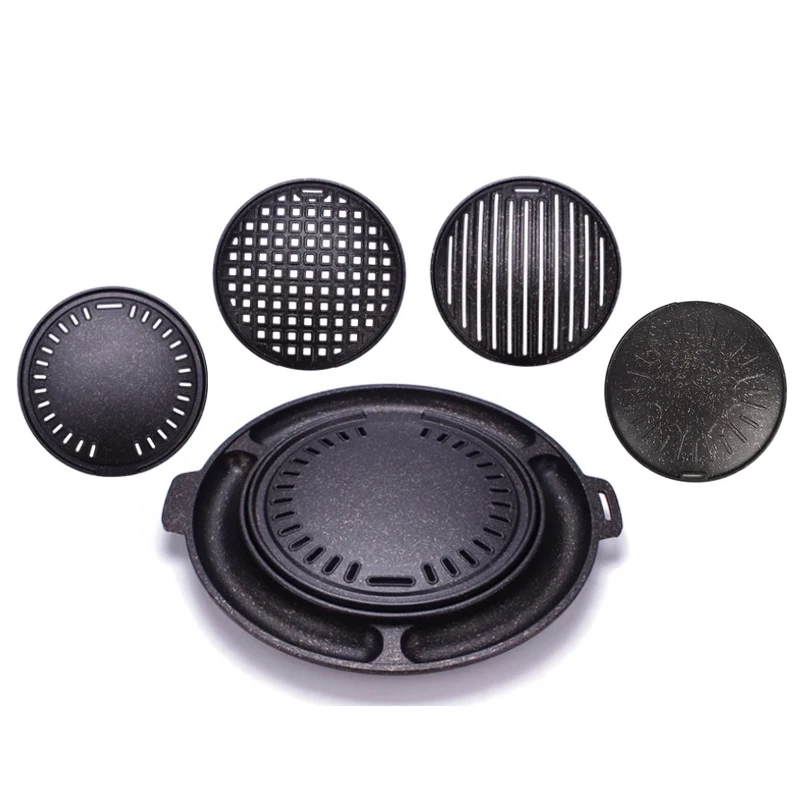 Корейский жареный мясо круглый 350 мм с антипригарным покрытием многофункциональная яичная эмаль сыр Барбекю Сковорода-гриль