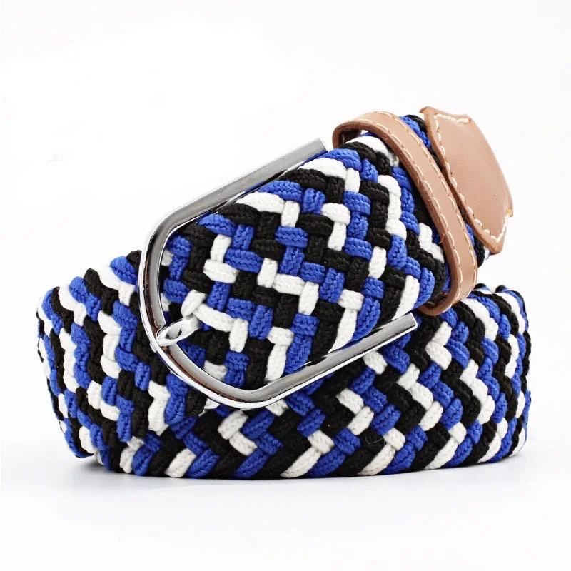 
Hot sale Woven Alloy canvas knitting elastic rope belt causal multi colorful comfortable waistband 