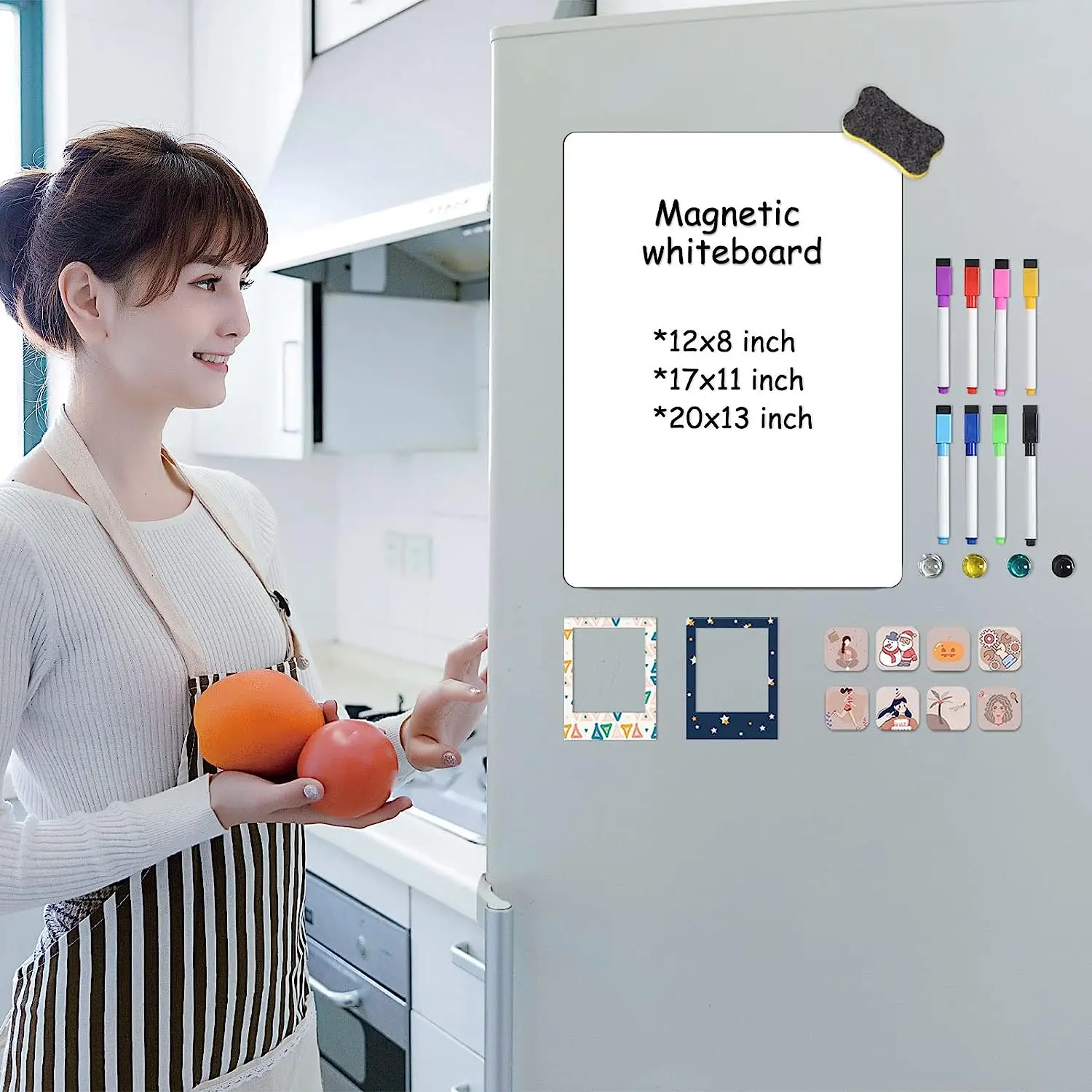 Custom Magnetic Dry Erase Board for Fridge Magnetic Whiteboard Reusable Refrigerator Flexible Sheet for Home with Markers Eraser
