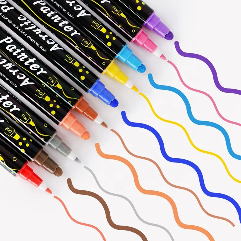 Customized Acrylic Marker Pen Double Tip Dot And Tip Coloring Marker Multiple Colors For Canvas Paper Glass Rock