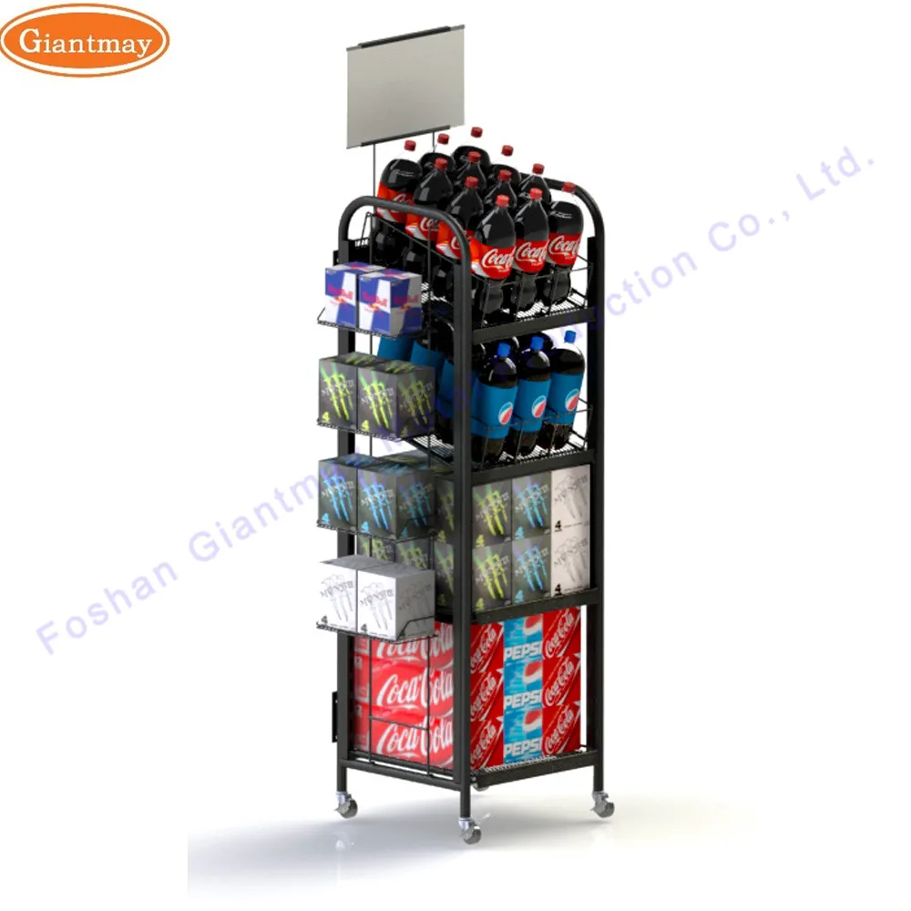 Wholesale Metal Floor Soft Drink Display Rack Water Energy Bottle Shelf Beverage Display Stand