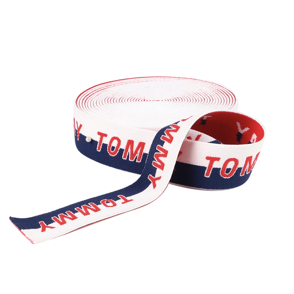 Fashion custom fold over knitted polyester nylon jacquard pattern elastic band stregth webbing strap antislip rubber
