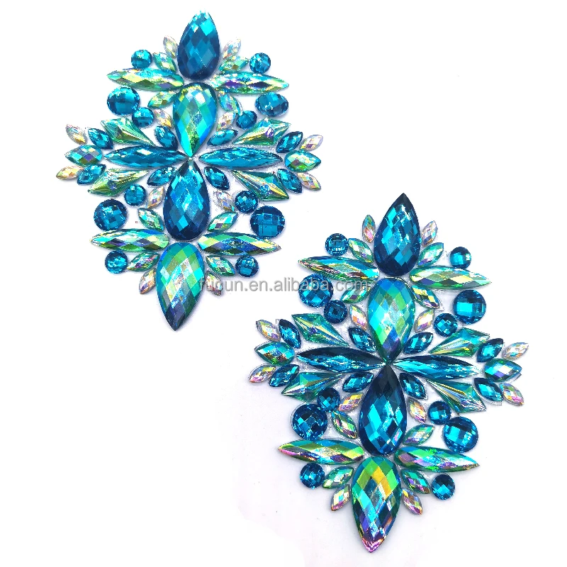 Customized Designs Hot Fix Rhinestone Fabric Mesh Crystal Rhinestone Appliques Iron On Trims For Carnival Band Club Wear Dress