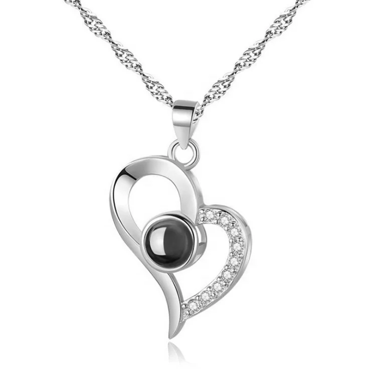 Custom Jewelry Service 18K Gold Plated 925 Sterling Silver Jewellery Heart Pendant I Love You 100 Language Necklace for Women