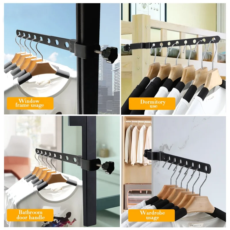 Black/white indoor outdoor fixed and rotating folding hanger rack no punching space saver Clothes Drying Rack