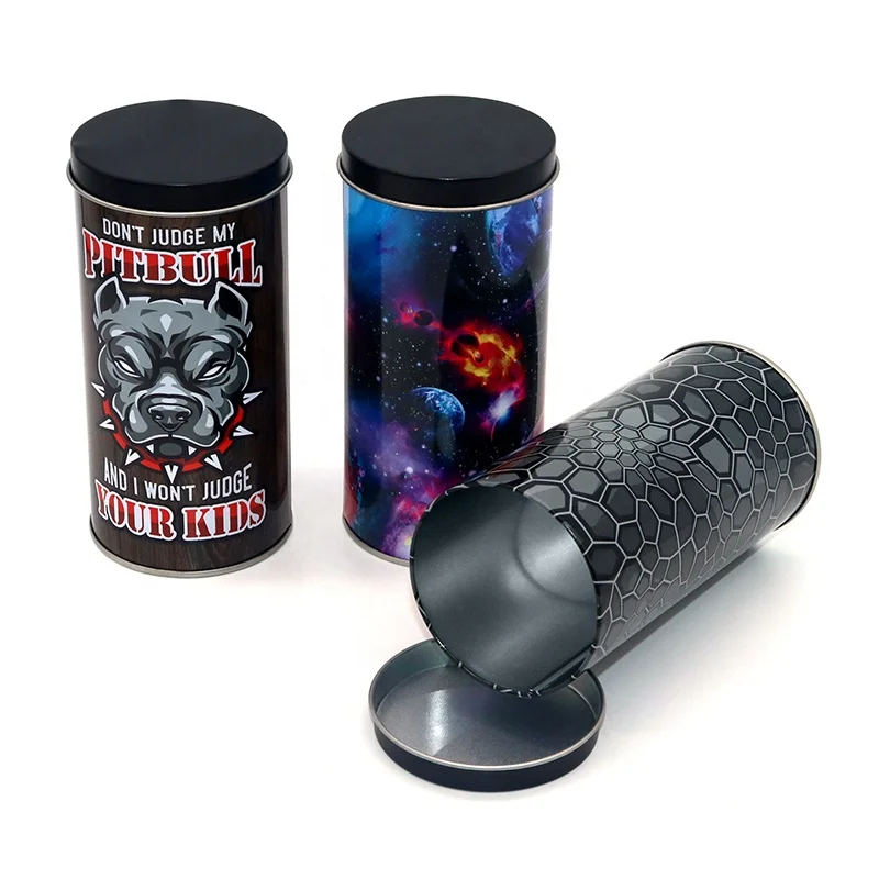 Пустые высокие красивые круглые еды для собак оловянный цилиндр собачьих лакомств жестяная банка хранения закусок домашних животных круглая