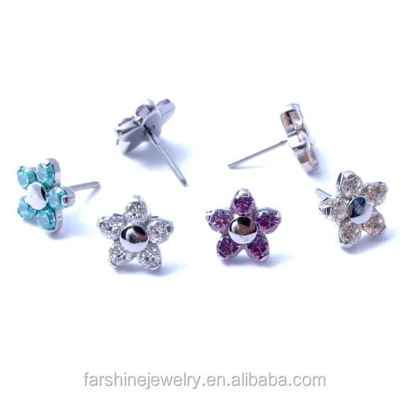 Giometal Custom Wholesale ASTM F136 Titanium Helix Threadless Piercing Gemmed Mini Flower End Daith Body Jewelry Wholesale
