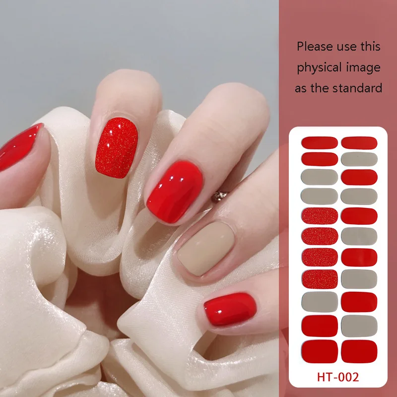 22 Strips Mixed Color Semi Cured Gel Nail Art Stickers No Need UV Light To Dry Long Lasting Gel Nail Stickers