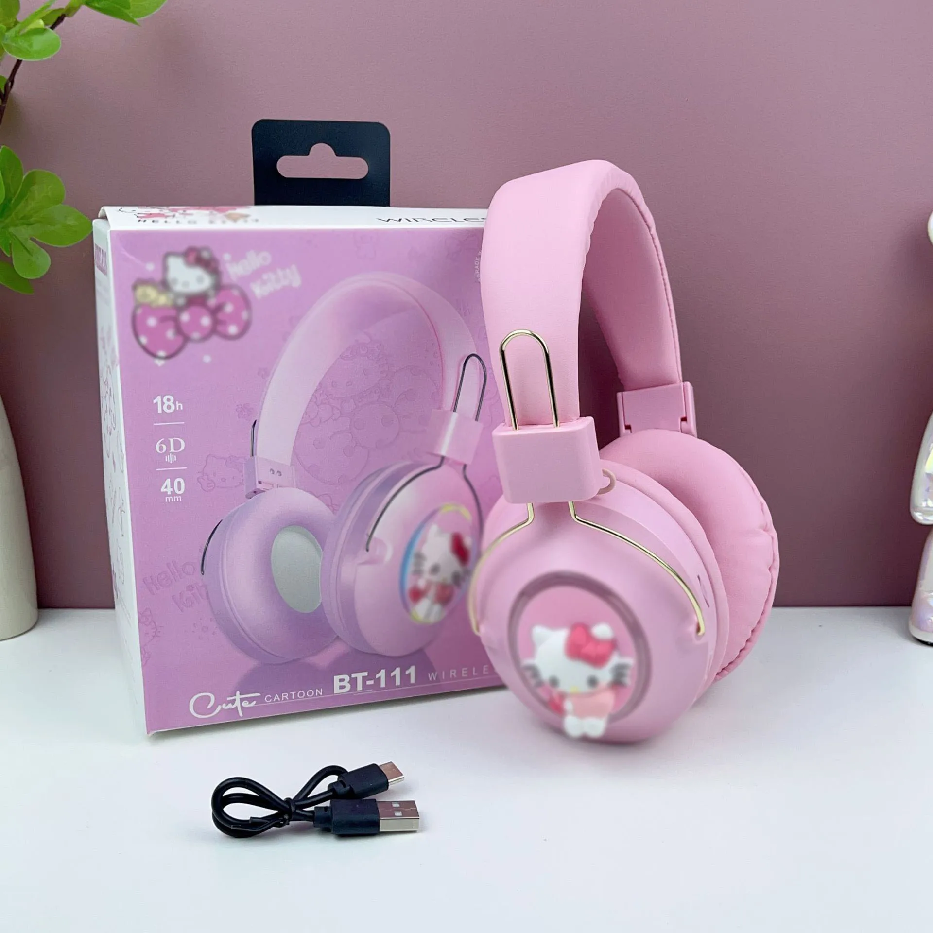 W-728 Cartoon Kuromi Blueteeth Audio Toys Cute Headband Bluetooth Sport Headset Light-emitting Headset