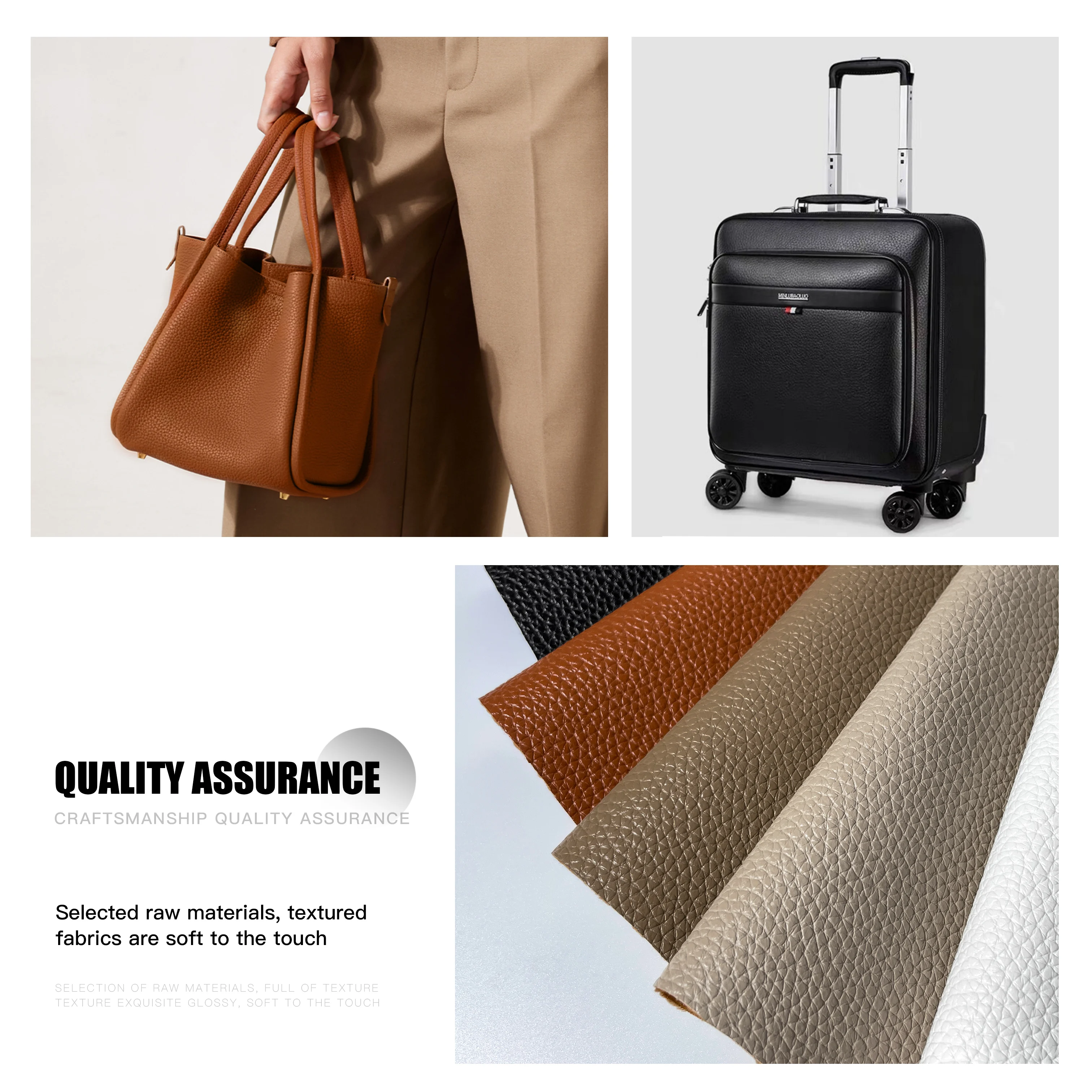 0.9mm Lychee Pattern PU Synthetic Leather Material For Bag