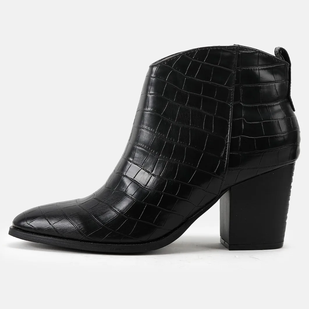 2024 new retro elegant custom leather boots anti-slip short heels crocodile pattern ladies martins