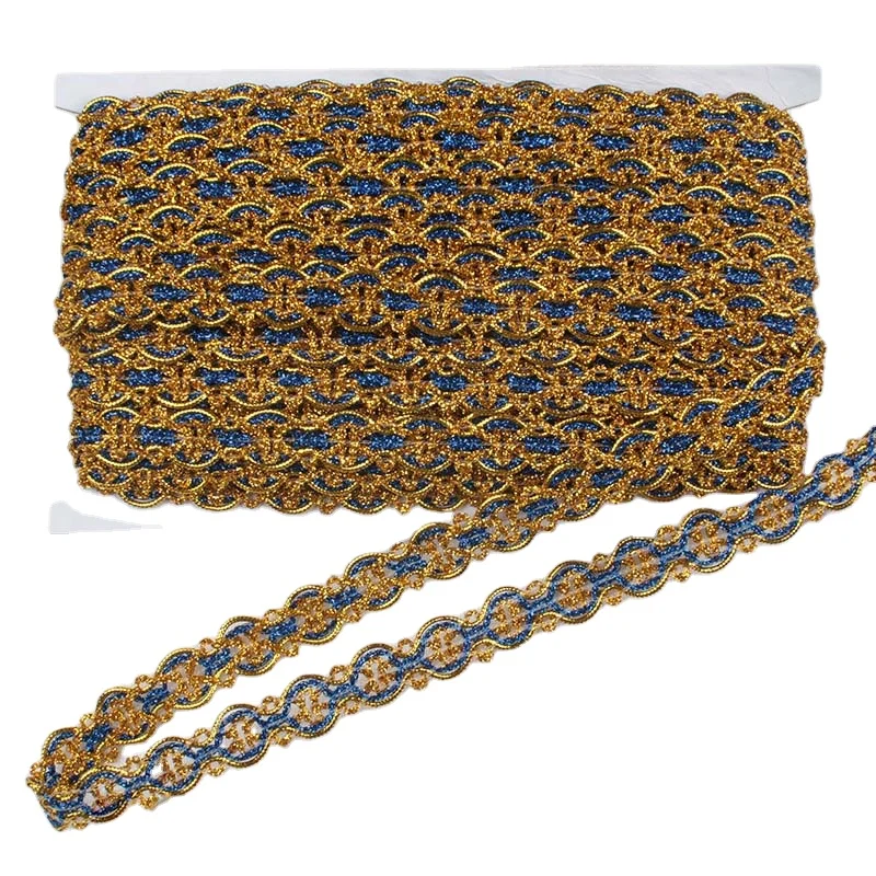 14MM braided metallic lace trimming DIY Christmas costume gold fabric stage dress making sewing textile gimp border cord trims
