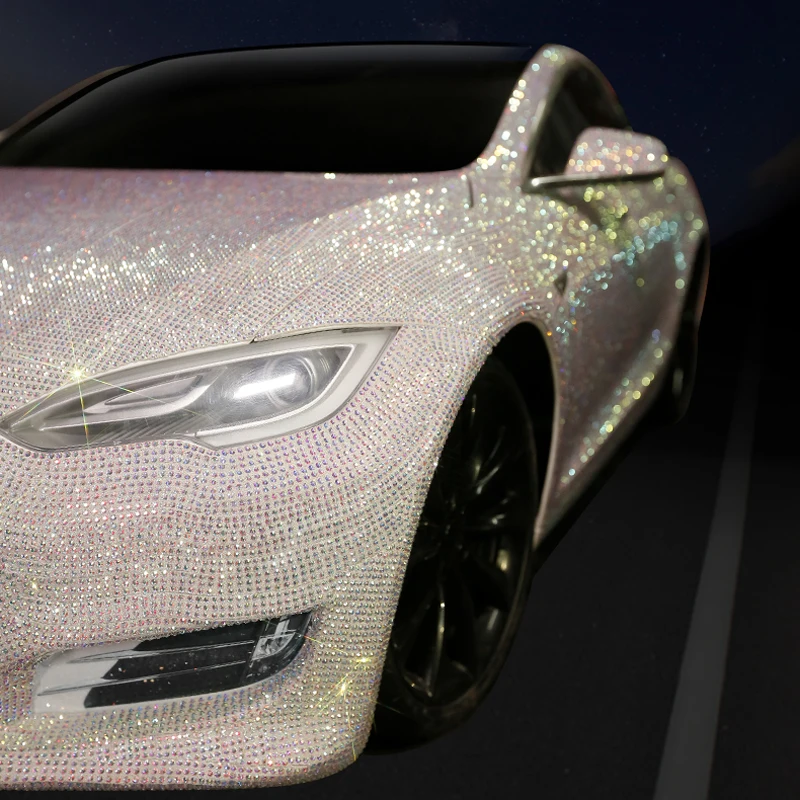 
Car Decoration Stickers Colorful Rhinestone White Crystal Car Bling Sparking Sticker DIY 