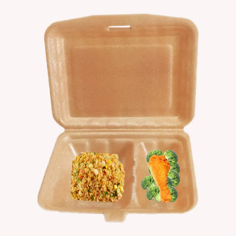 Environmentally friendly lunch takeaway lunch box biodegradable 2 compartments fast food box