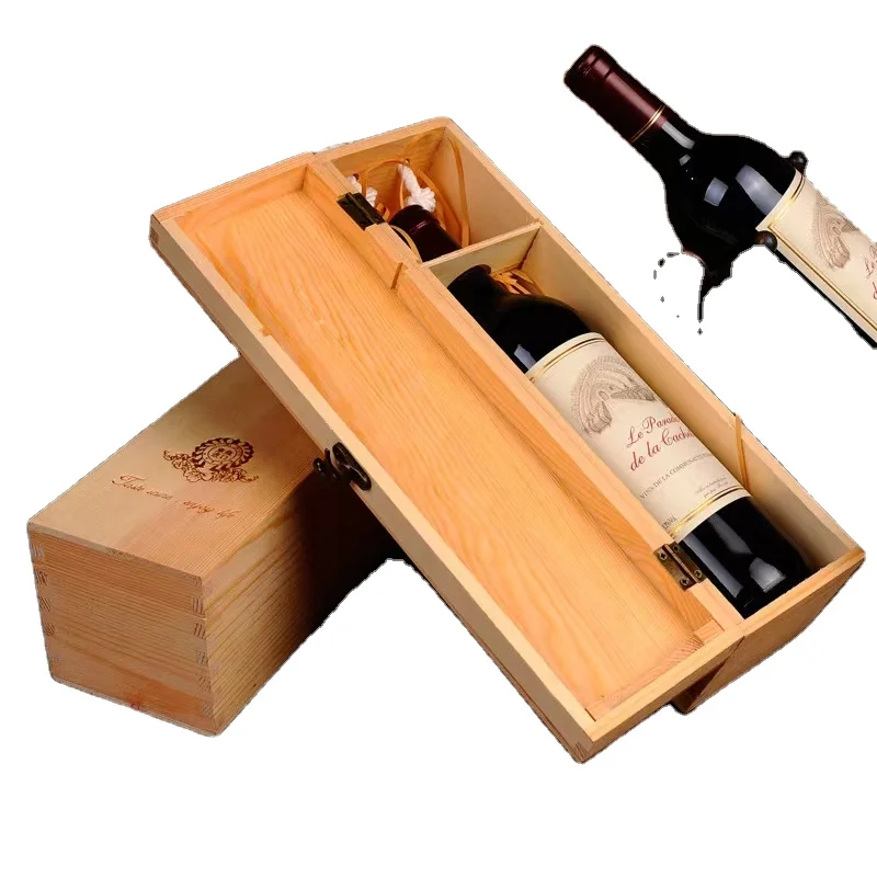 Vintage rustic wood trim on open handle multi-function wooden wine storage box