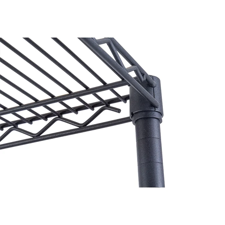 AMJ High Quality 4 Tiers Powder Coated Metal Storage Black Nsf Approval Wire Shelving Rack