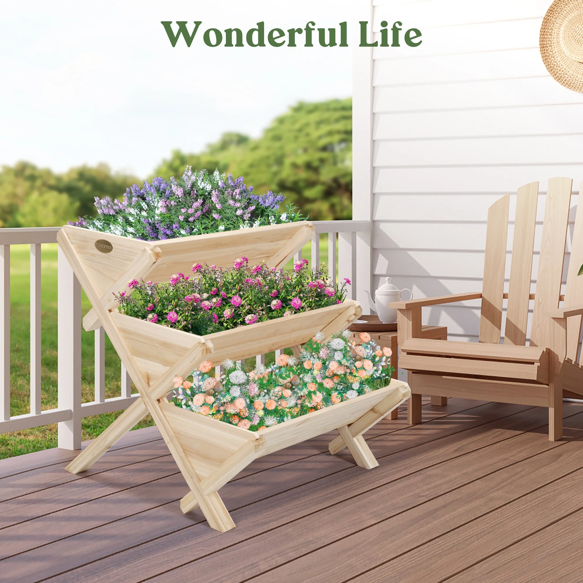 Raised Beds Kit for Flower 3 Tiers Wooden Vertical Raised Garden Bed with Legs Garden Freestanding Raised Garden Bed Planter Box