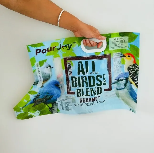 Special shape bag with handle Bird food plastic bag