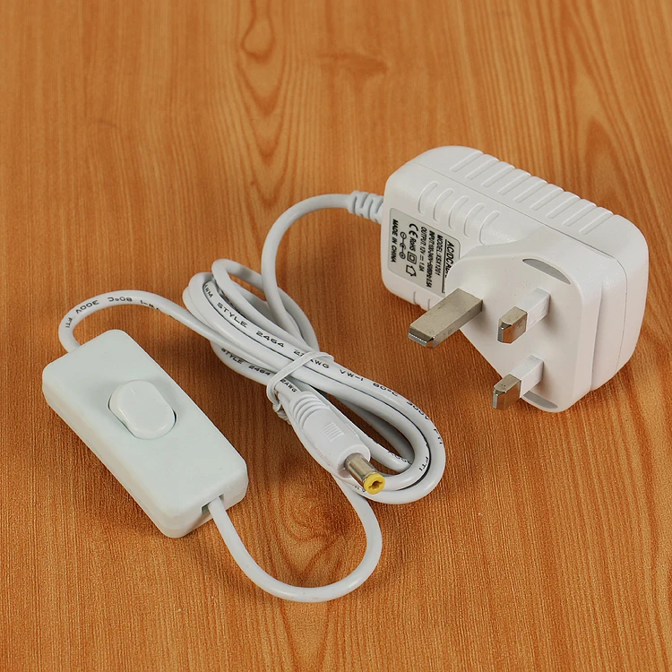 12V1A uk white power adapter 12V line with 303 control switch white 5V 9V 12V 24V0.5A 1A 2A white adapter