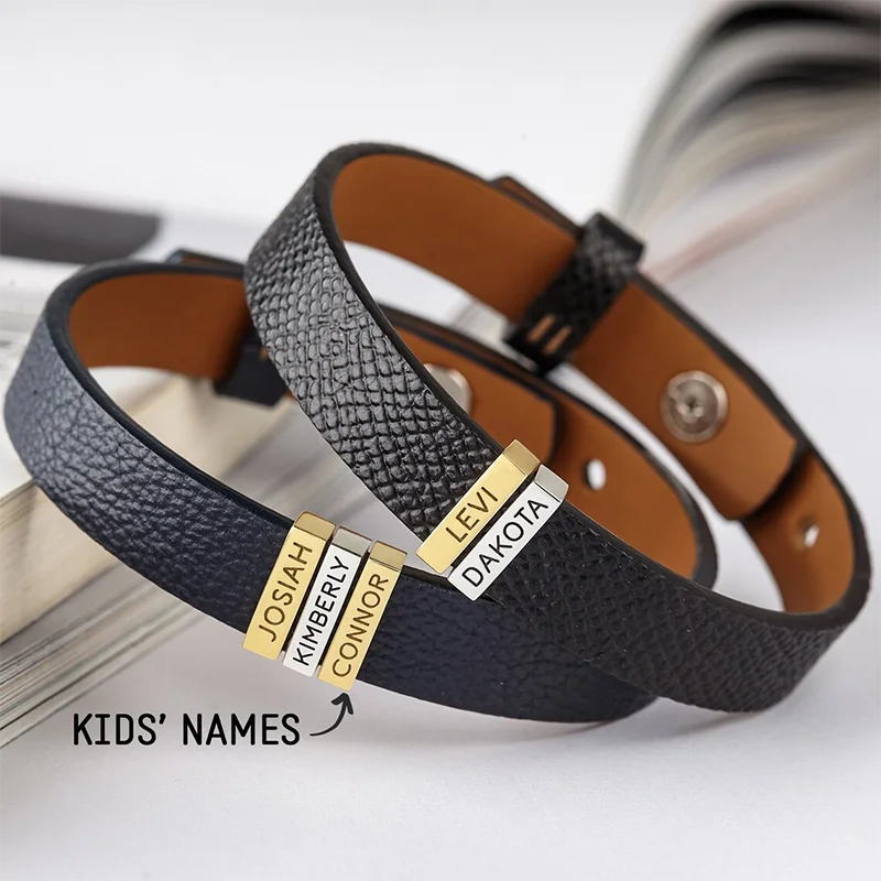 Punk Engraved Bracelet Roman Numeral Bracelet lederarmband herren Personalized Men Leather Bracelet with custom metal beads