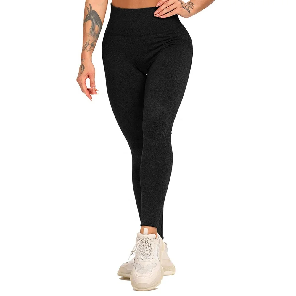 Custom Logo High Waisted Activewear Breathable Butt Lift Gym Black Legging For Women Recycled Shapewear Seamless Knit Leggings