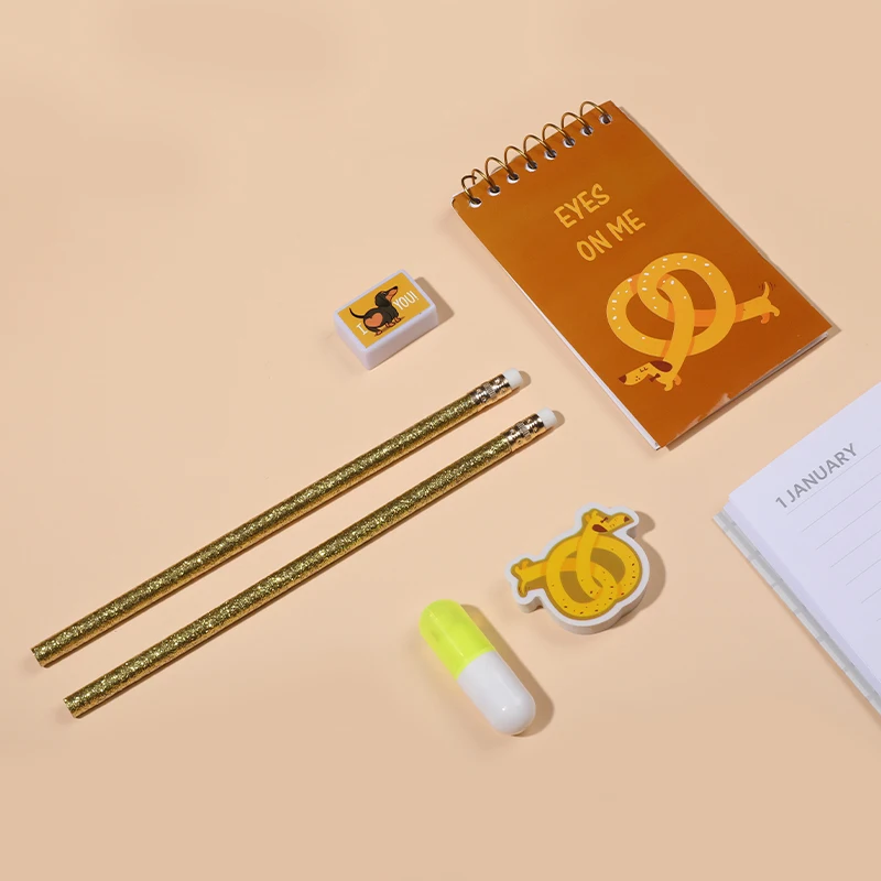 School Sticky Notes PVC Pencil Sharpener Case Plastic Ballpoint Pen Stationery Set