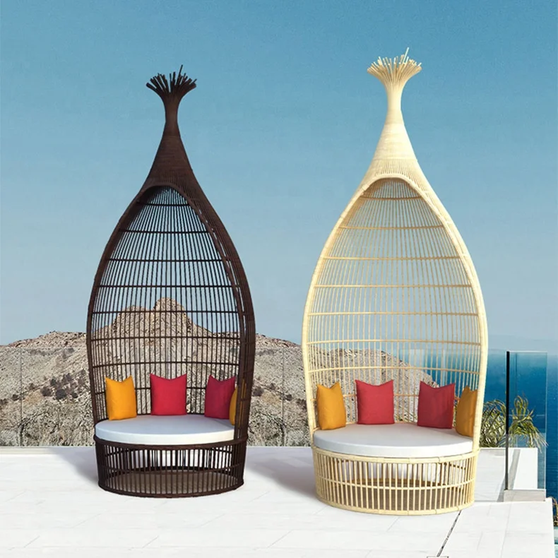 Outdoor Rattan Wicker Garden Furniture Sunbed Garden Swimming Pool Sofa Bed Birdcage Shape Sunbeds