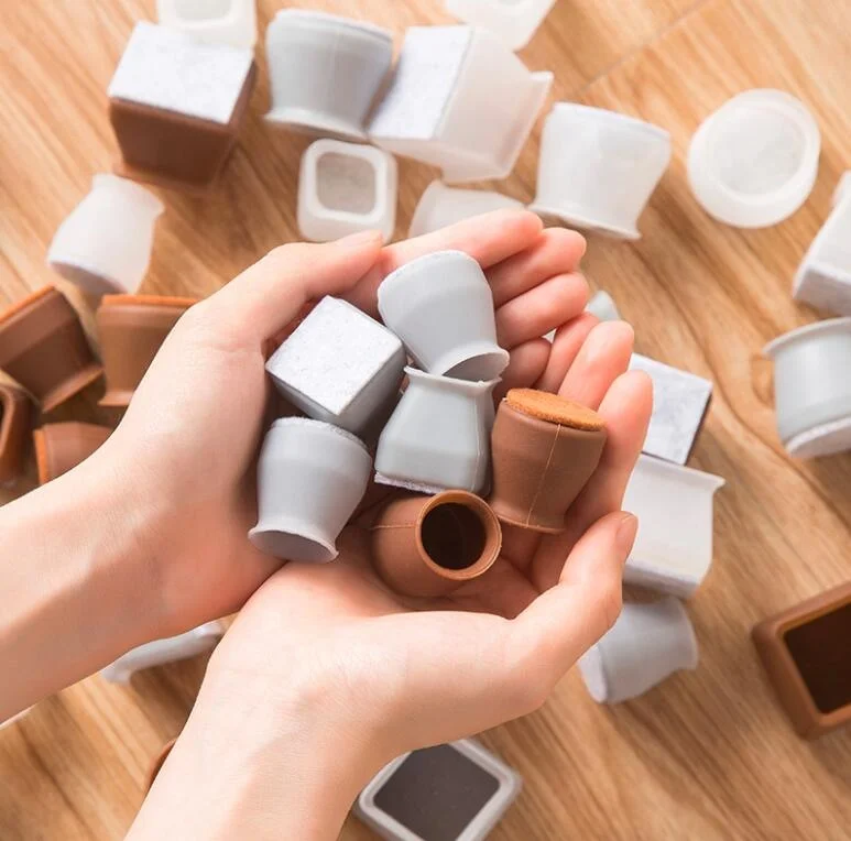 Soft Silicone Chair Leg Covers with Felt Pads/Silicone Furniture Foot Caps/Anti-Slip Floor Table Feet Protectors Pads