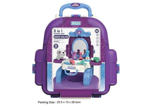 Girls Beautiful luxury Dresser Toys 3 in 1 hair salon toy 16 PCS cross body bag girl pretend play educational toy
