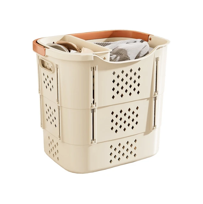 Portable Plastic Foldable Laundry Hamper with Handles, Collapsible Clothing Baskets and Underwear Compartment for Home Storage