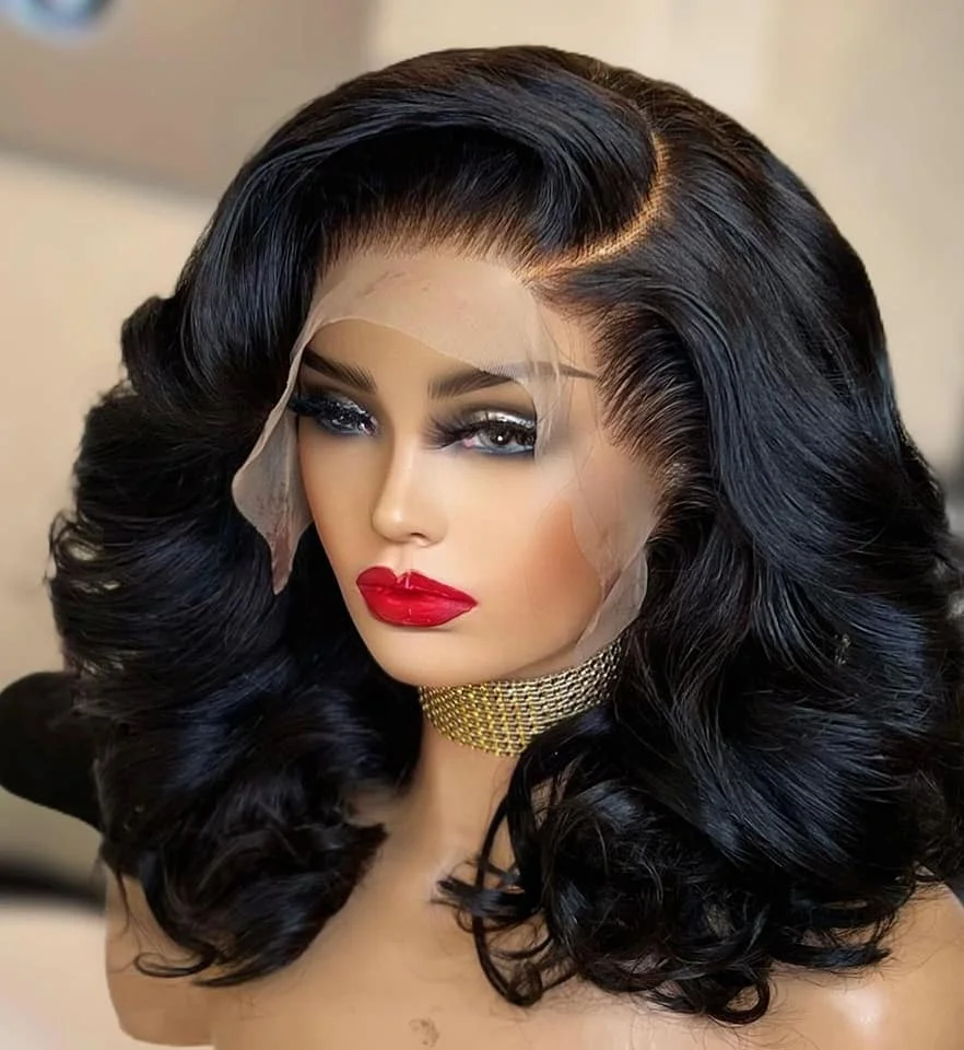 HD lace frontal wig for black women wholesale bone straight peruvian double drawn bob wigs glueless short bob human hair wigs