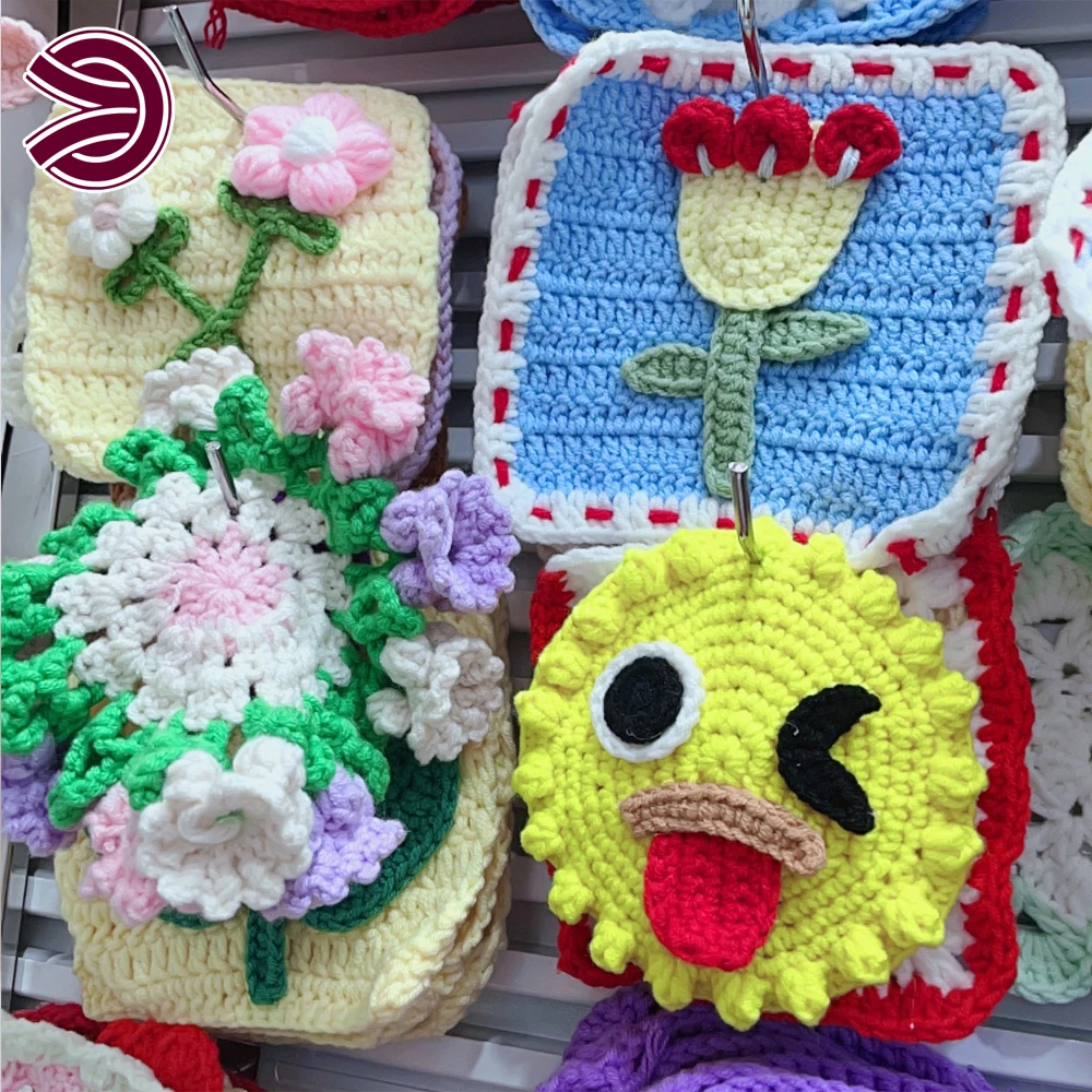 Wholesales Hand Hook Knitted Patches Handmade Knitting Accessories Crochet Flowers For Shoes Hats Bags Garment